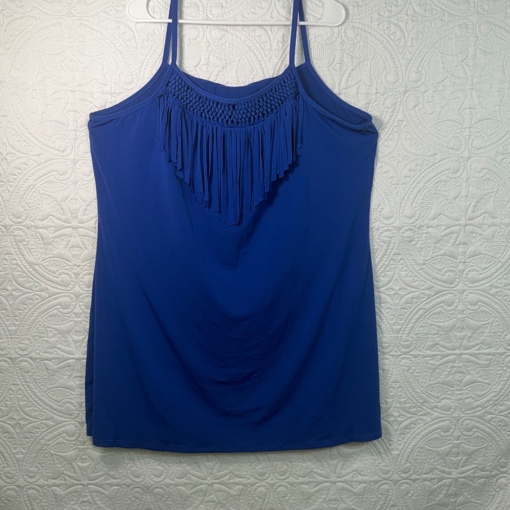 Dotti Royal Blue Fringe Crochet Neck Swim Cover Up Tank‎ Top 1X 01013DOT RYL